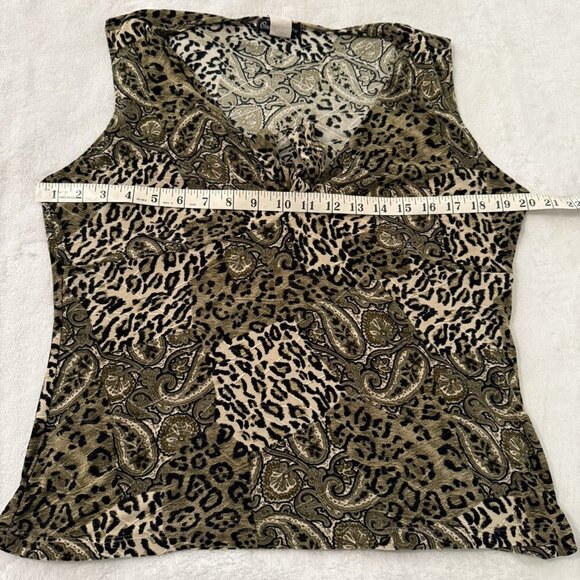 Only Nine Vintage 90s Y2K Olive Green Black Leopard Paisley Stretchy Tank Top XL - Picture 9 of 11